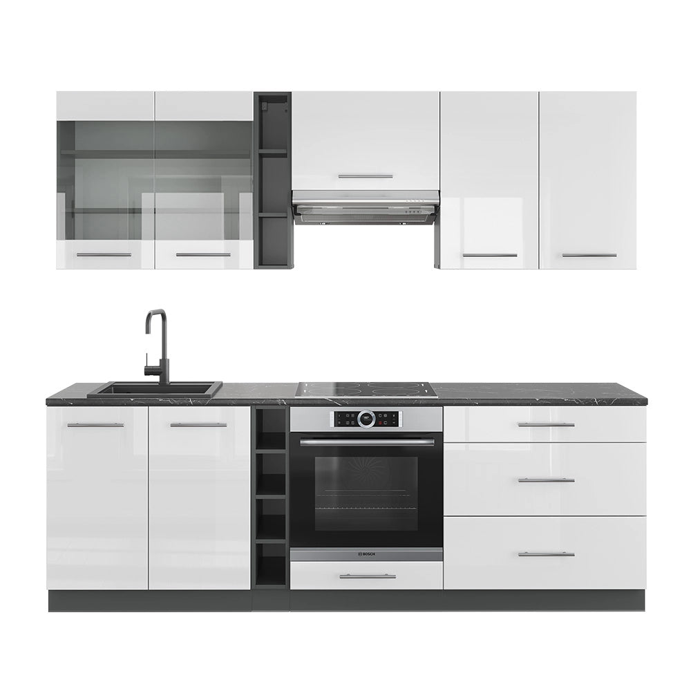 Cucina componibile Fame-Line Bianco lucido/Antracite 235 cm, PL Antracite Vicco