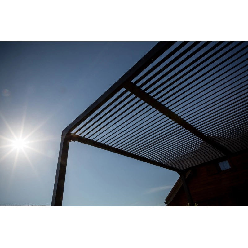 Pergola bioclimatica da giardino in alluminio 360x300 cm – tettoia con lamelle orientabili manuali 90° – grigio antracite – PER3630BI Foresta