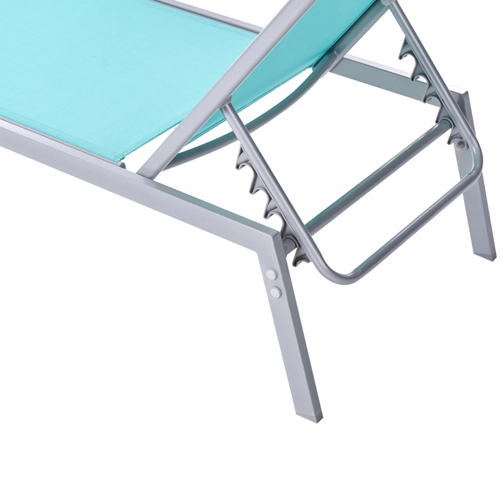 Lettino da giardino blu e argento con telaio in acciaio e schienale regolabile resistente ai raggi UV