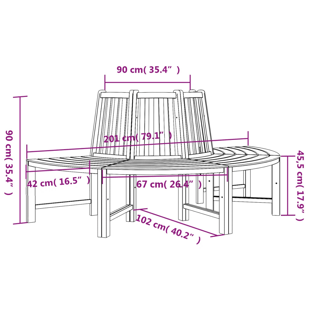Panca per Albero Semi Circolare Ø201 cm Legno Massello di Teak 364405