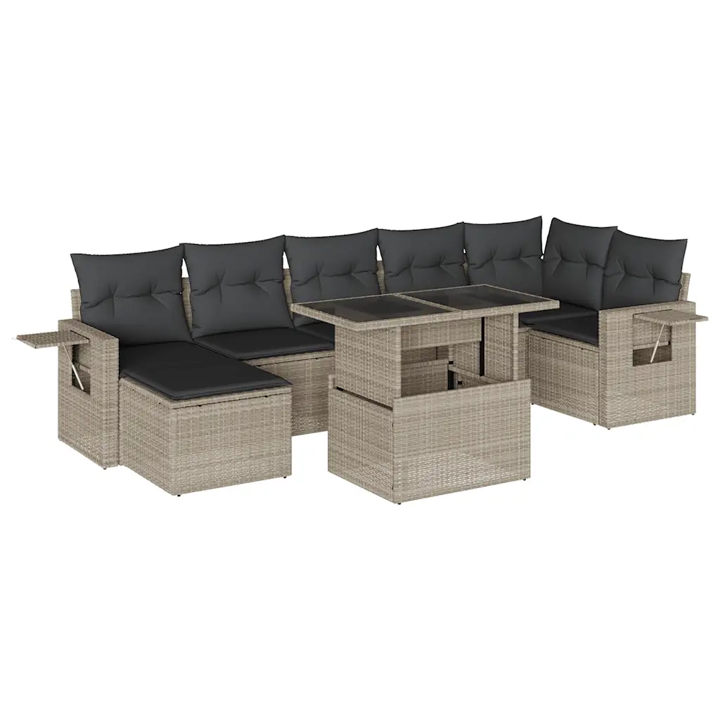 Set Divano da Giardino 8pz con Cuscini Grigio Chiaro Polyrattan