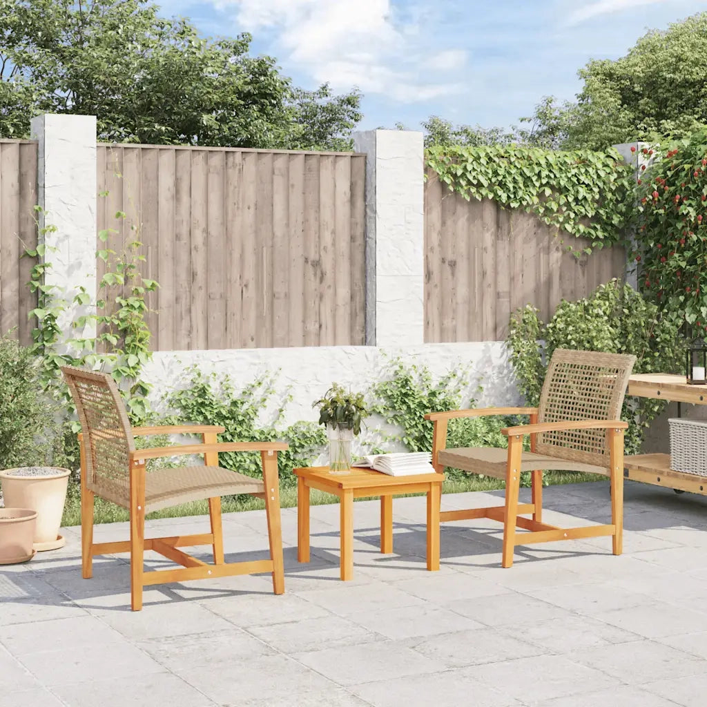 Set da Bistrot 3 pz Beige in Polyrattan e Legno di Acacia CFW5681773
