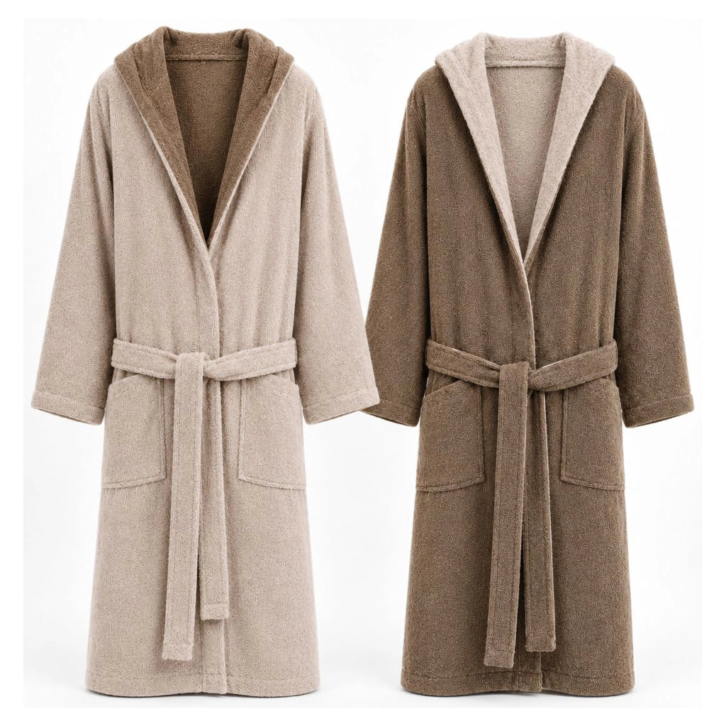 Sekate, Accappatoio 100% Cotone con Cappuccio Reversibile, Beige Crema