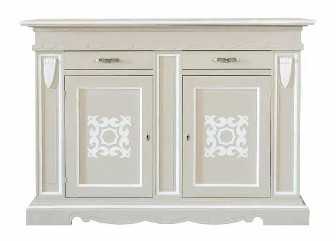 Credenza legno 2 porte 2 cassetti legno shabby tortora profilo bianco 170x55x123 (1233) - Mobili 2G