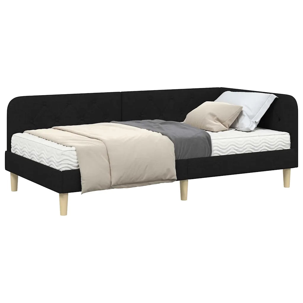 Letto singolo | Letto per adulti | Cornice del letto ad angolo Nero 100 x 200 cm Tessuto