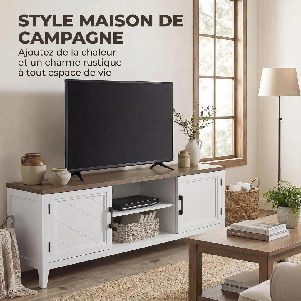 Mobile TV 140 cm con 2 ante e 2 ripiani aperti ¨C Zephmum ¨C Bianco e marrone