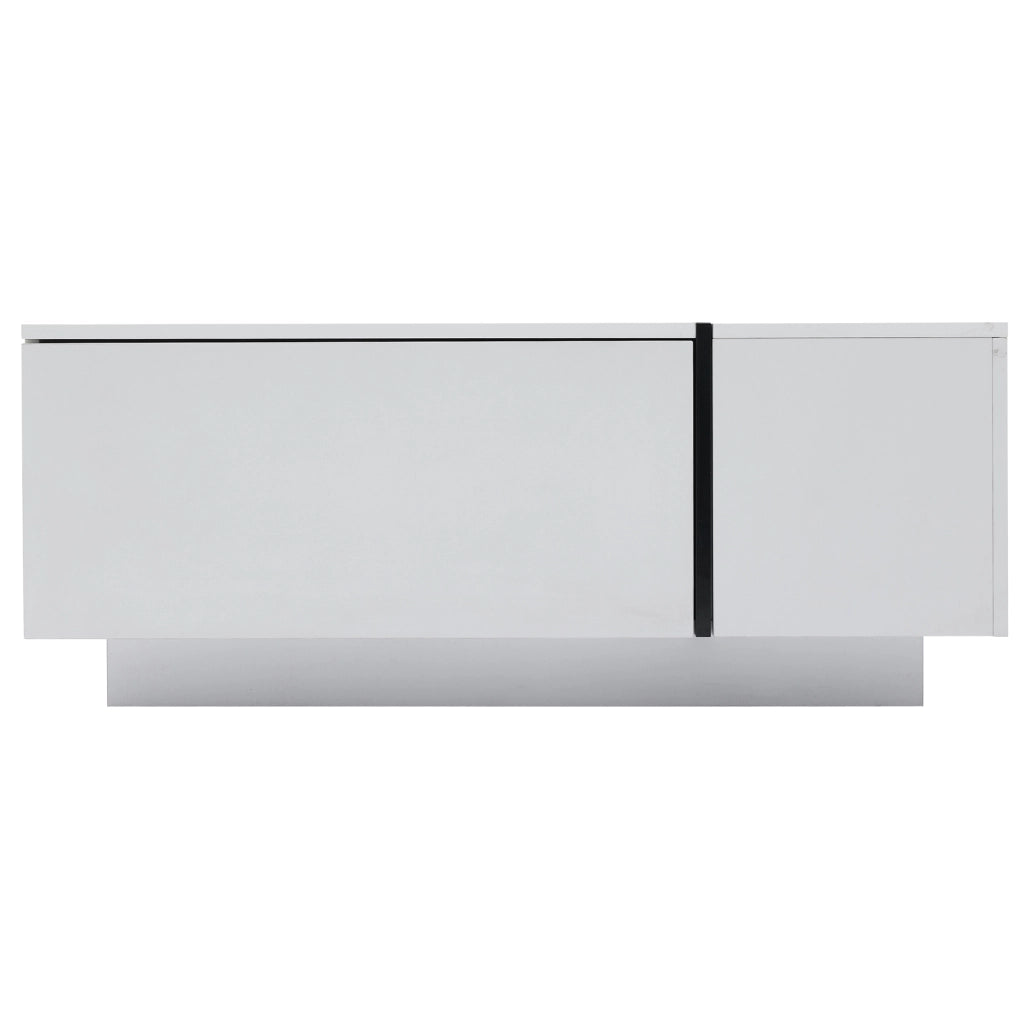 Tavolino da caffè 100x60x40 cm con 4 cassetti e piano lucido in truciolare bianco e nero