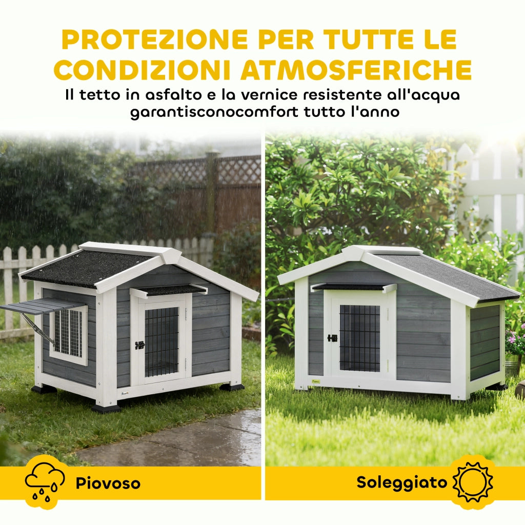 Cuccia per Cani 98x76x69,5 cm Casetta per Cani da Esterno in Legno Grigio