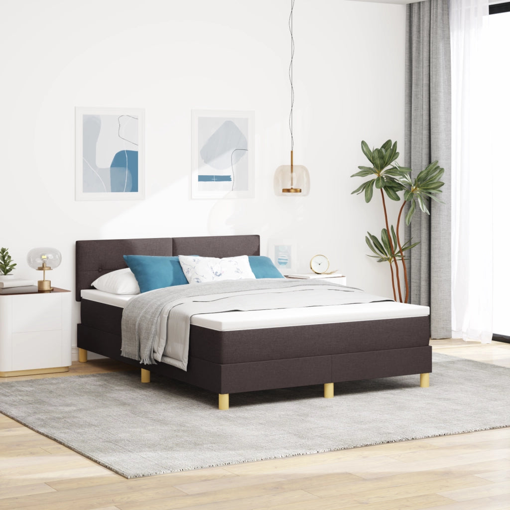 Letto con Box Spring e Materasso Marrone Scuro 140x200 cm Tessuto