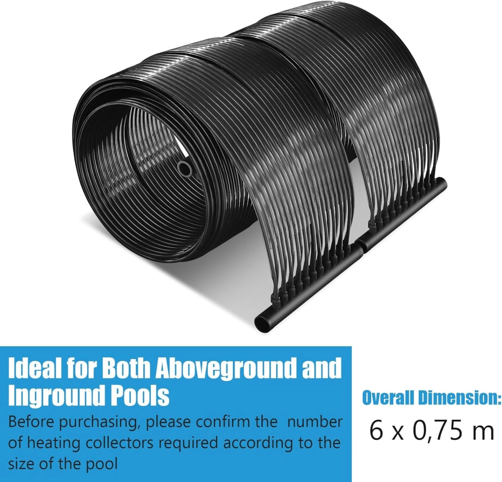 Riscaldatore Solare, Set di 2 Pannelli Solari per Piscina Fuori Terra, Materiale PE di qualità, Set di Accessori Completi, per Piscina Fino a 12000L di Acqua, Nero (6 x 0,75 m)