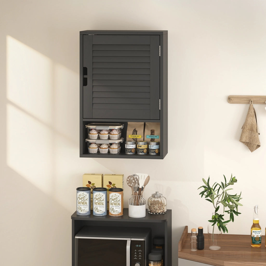 Armadietto Bagno a Parete 40x20x60 cm con Ripiano Regolabile e Anta Ammortizzata in MDF Nero