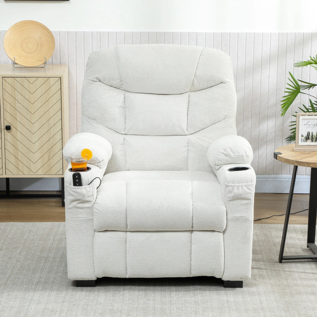 Poltrona Relax Elettrica 94x90x105 cm Reclinabile 150° con Poggiapiedi Funzione Memory Telecomando in Velluto Crema