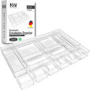 12 organizzatori di cassetto trasparenti con inserti antiscivolo in 4 diverse mattonelle | sistema di organizzazione per ufficio, bagno, cucina | organizzatore di make-up per make-upboard