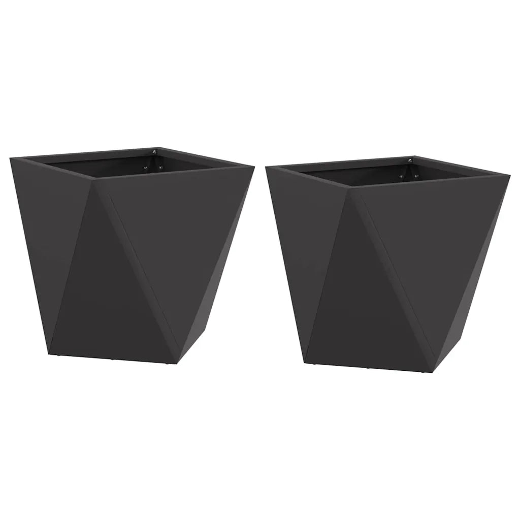 2 pz Fioriera | Cassetta per fiori | Vaso Nero 30 x 30 x 30 cm Acciaio