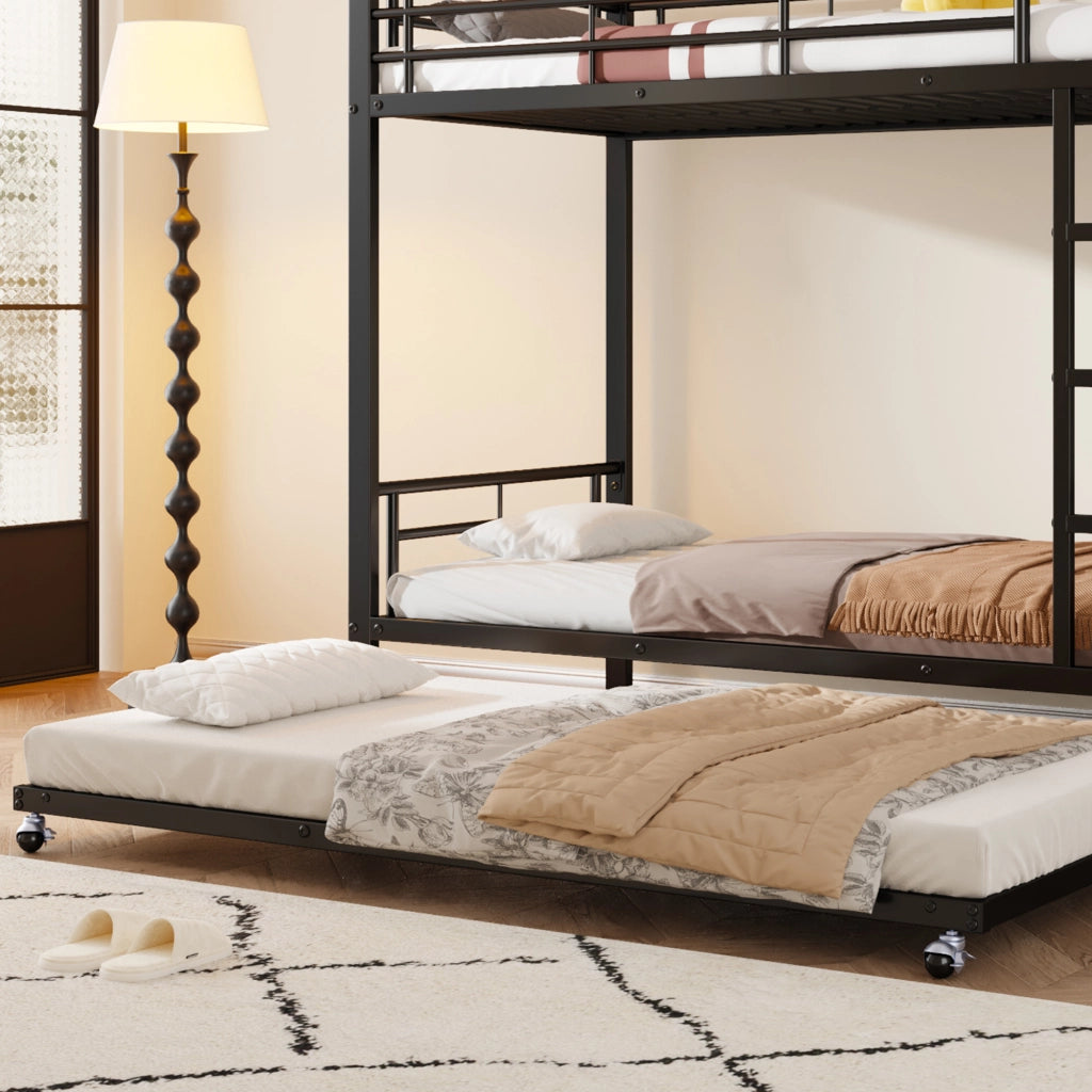 DESMIU Letto a castello 90 × 200 cm e 90 × 190 cm 3 posti con letto estraibile, senza materasso, in metallo, nero