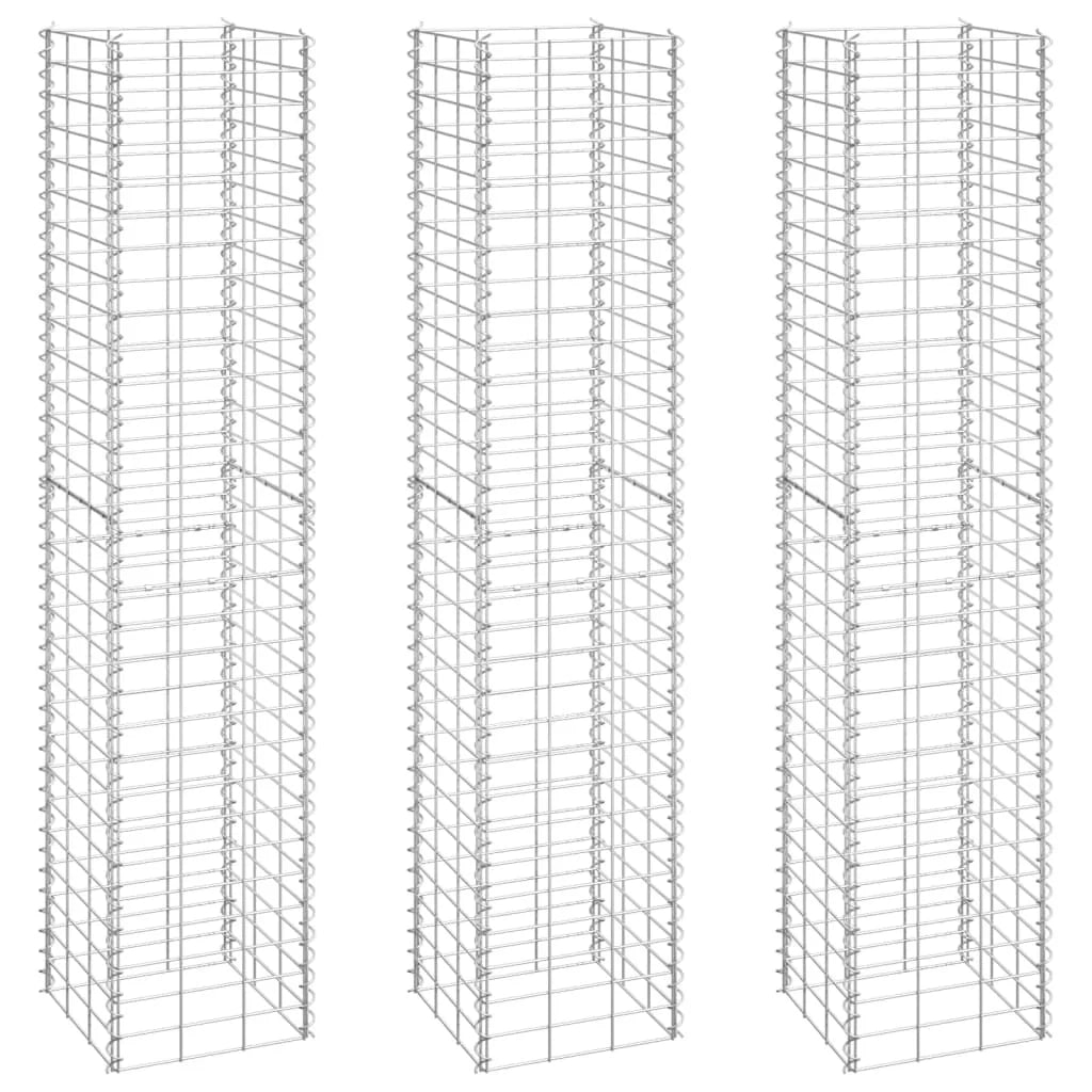 Gabbioni rialzati 3 pezzi 30 x 30 x 150 cm ferro argento 02_0039945