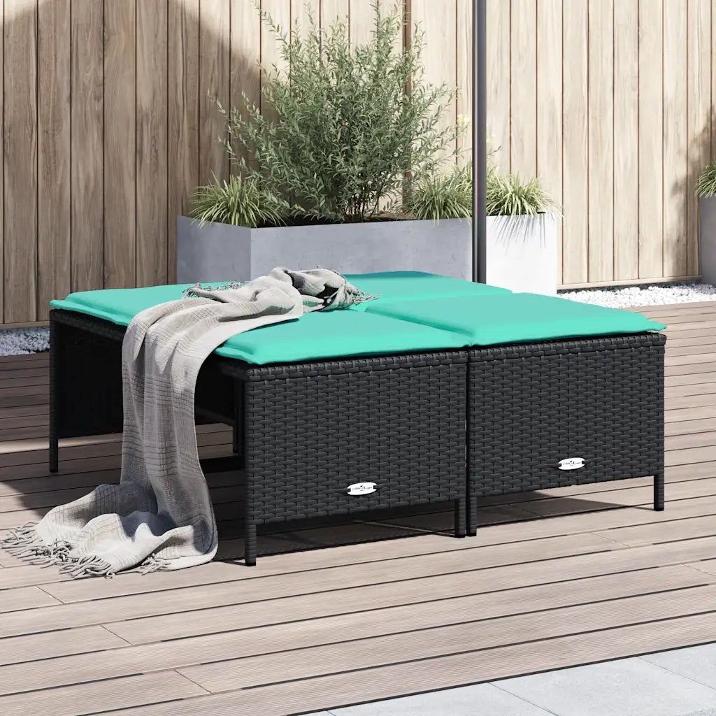 Sgabelli da giardino con Cuscini 4 pz in Polyrattan Nero 368370