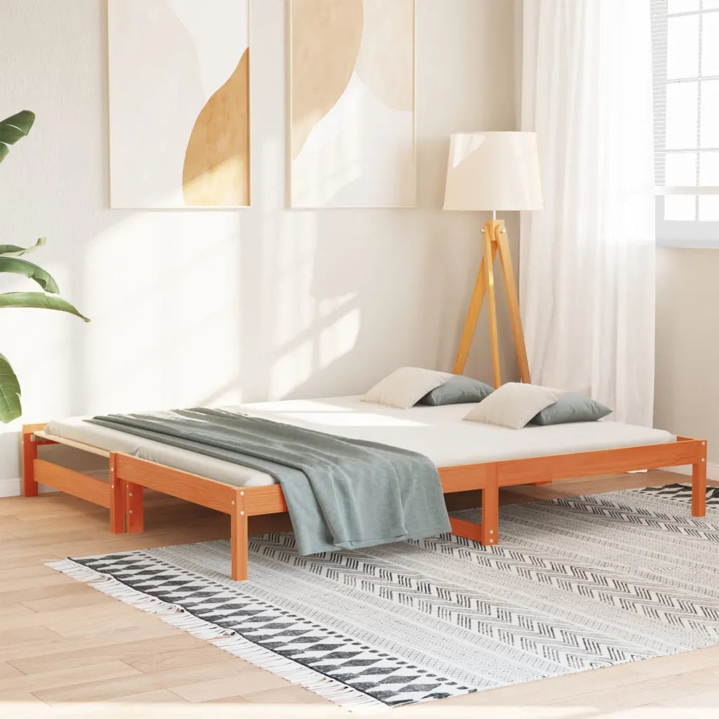 Divano con Letto Estraibile Marrone Cera 90x190cm Massello Pino