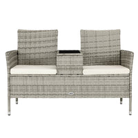 Panca da Giardino con Tavolino Integrato 123x54x 82,5 cm in Polyrattan e Vetro Grigio