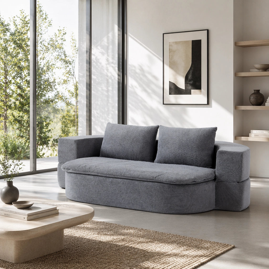 Divano letto pieghevole 3 in 1 trasformabile, con schiuma ad alta densità, tessuto sfoderabile, colore grigio chiaro