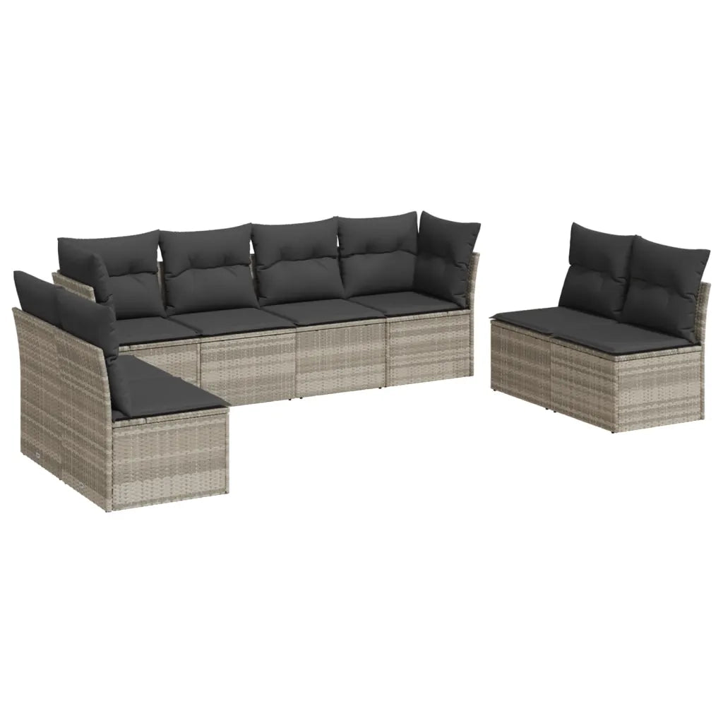 Set Divano da Giardino 8pz con Cuscini Grigio Chiaro Polyrattan