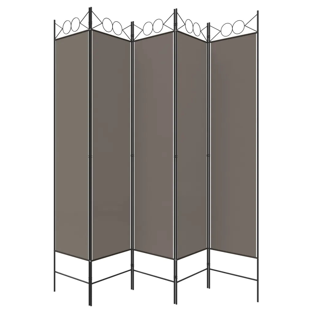Divisorio a 5 Pannelli Antracite 200x200 cm Tessuto 350156