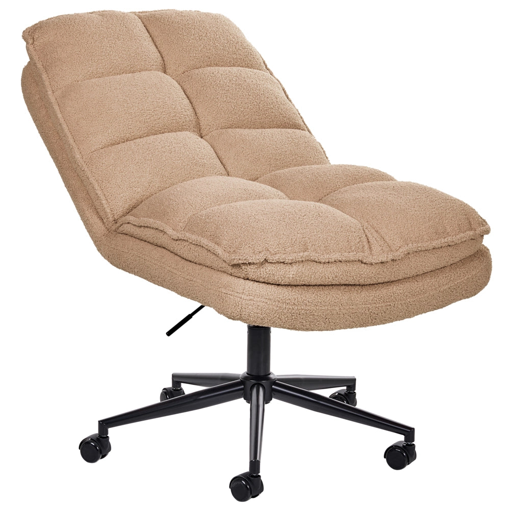 Sedia da scrivania per ufficio Rivestimento in Boucle beige sabbia Regolazione dell'altezza del sedile Imbottitura girevole reclinabile