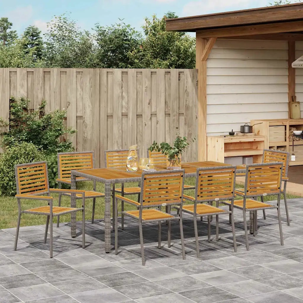 Set da Pranzo per Giardino 9 pcs Grigio e Marrone polyrattan 3365445