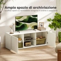 Mobile Porta TV fino a 55" Sospeso o a Terra, Ante Soft Close, Foro Passacavi e Ripiano in Vetro, Bianco