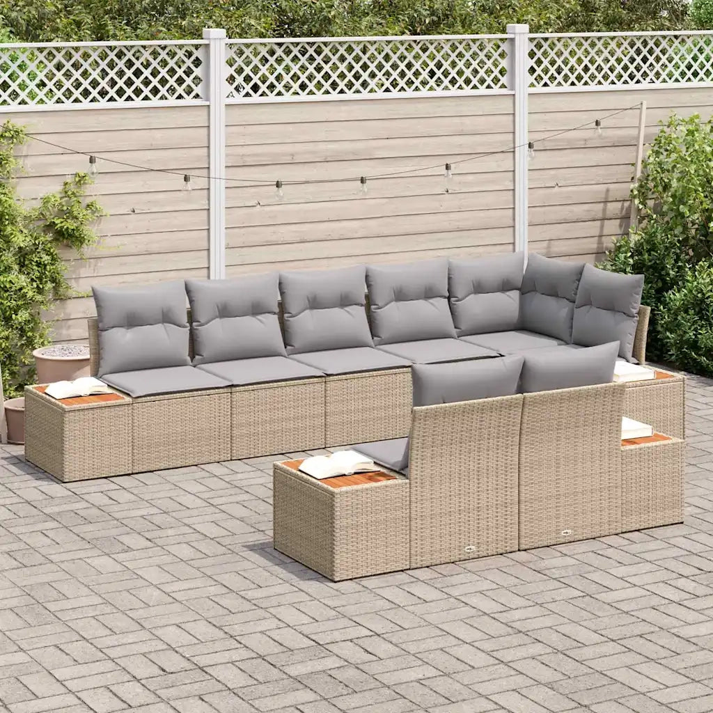 Set Divano da Giardino 8 pcs Beige e Grigio Chiaro Polyrattan 3356780