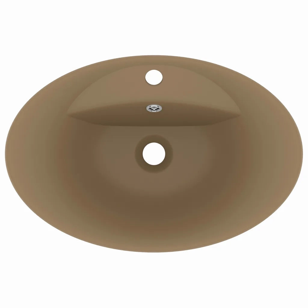Lavandino con Troppopieno Ovale Crema Opaco 58,5x39cm Ceramica cod mxl 44238