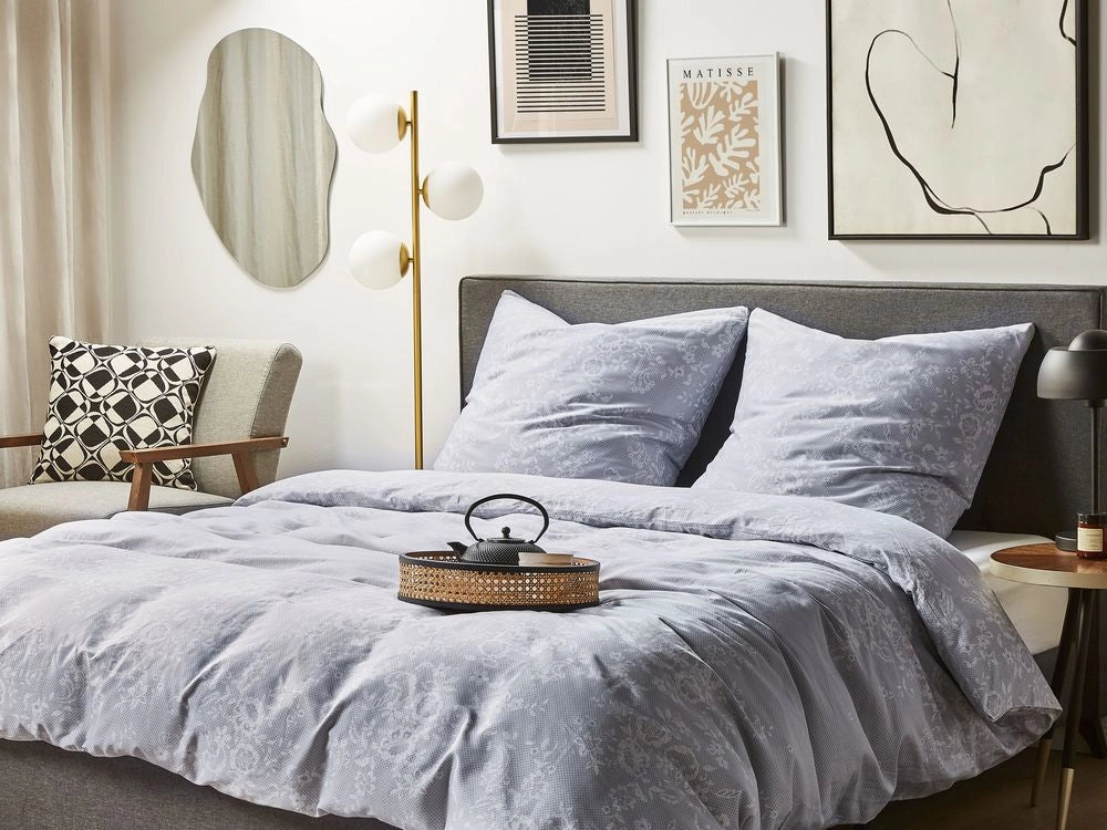Set di biancheria da letto 200 x 240 cm in cotone motivo floreale grigio e bianco