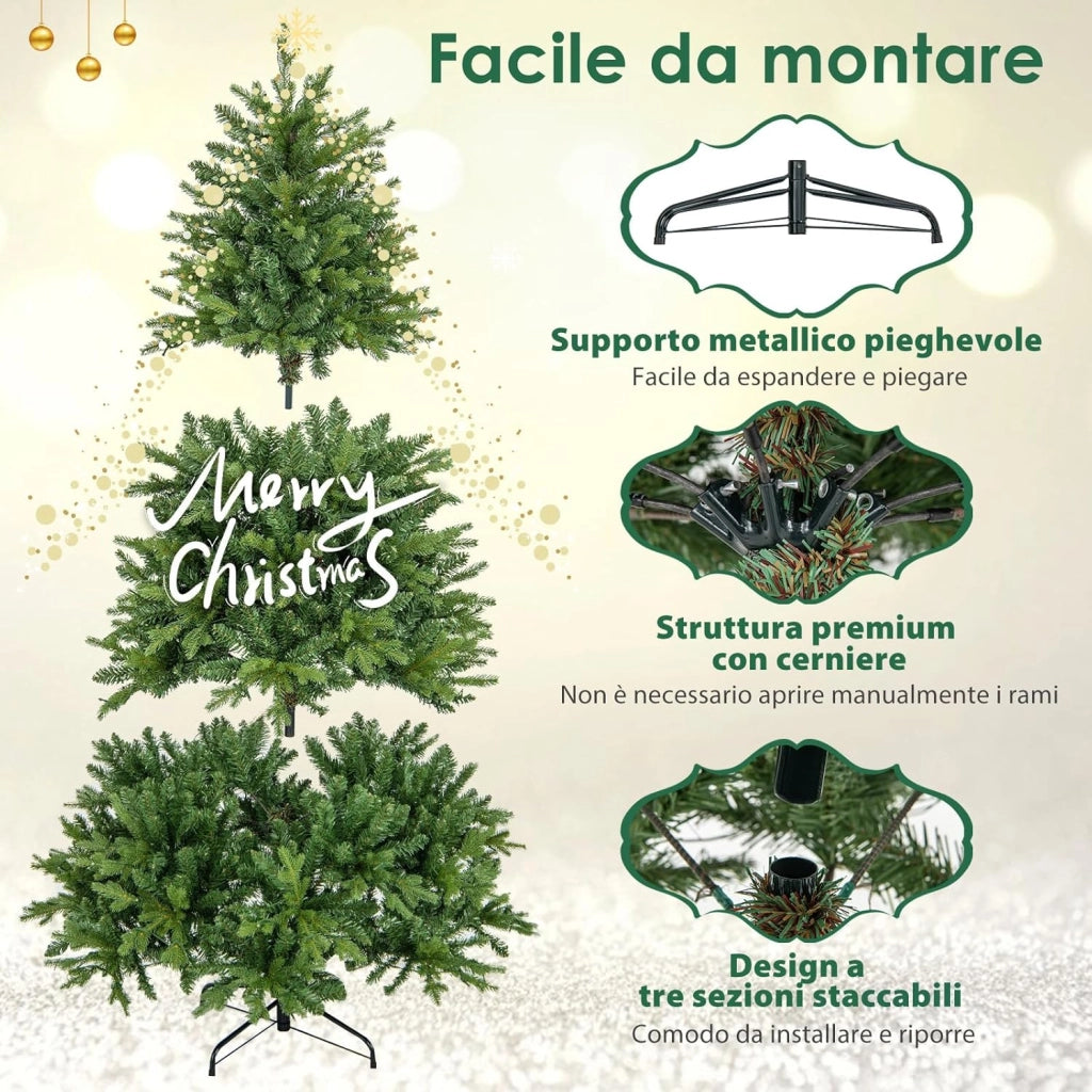 Albero di Natale Pre-illuminato on Cerniera 150/180 cm, Albero di Natale con 250/350 Luci a LED Multicolori e Bianco Caldo, 11 Modalità di Illuminazione, 844/1168 Punte di Ramo (180 cm)