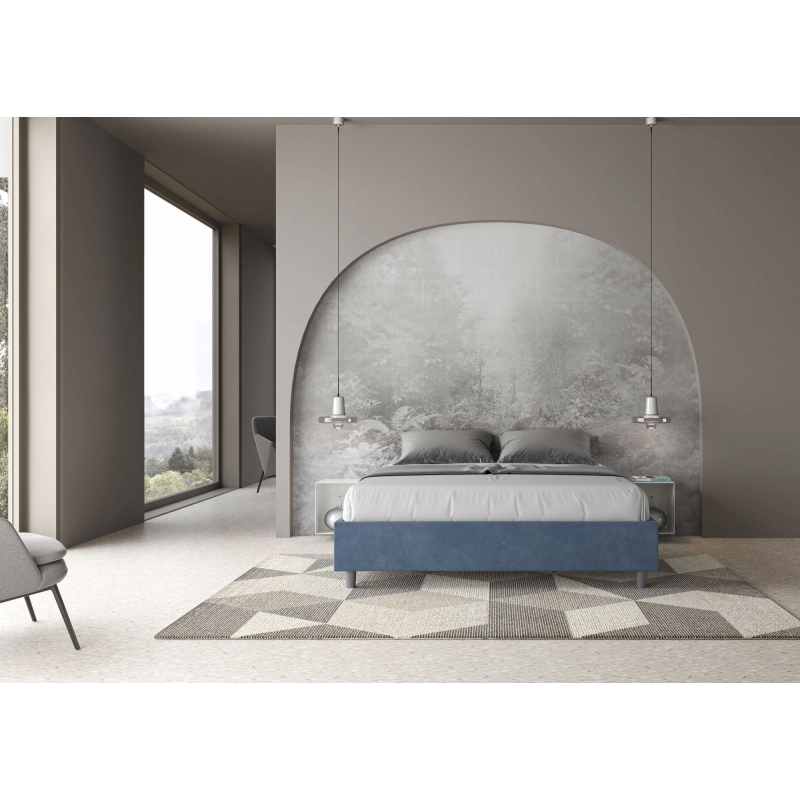 Letto Sommier imbottito Matrimoniale 160x200 cm Azelia - Con rete,Microfibra,Blu