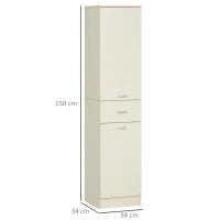Mobile Bagno in Legno con Cassetto, 2 Armadietti e Ripiani Regolabili, 34x34x150 cm, Color Legno