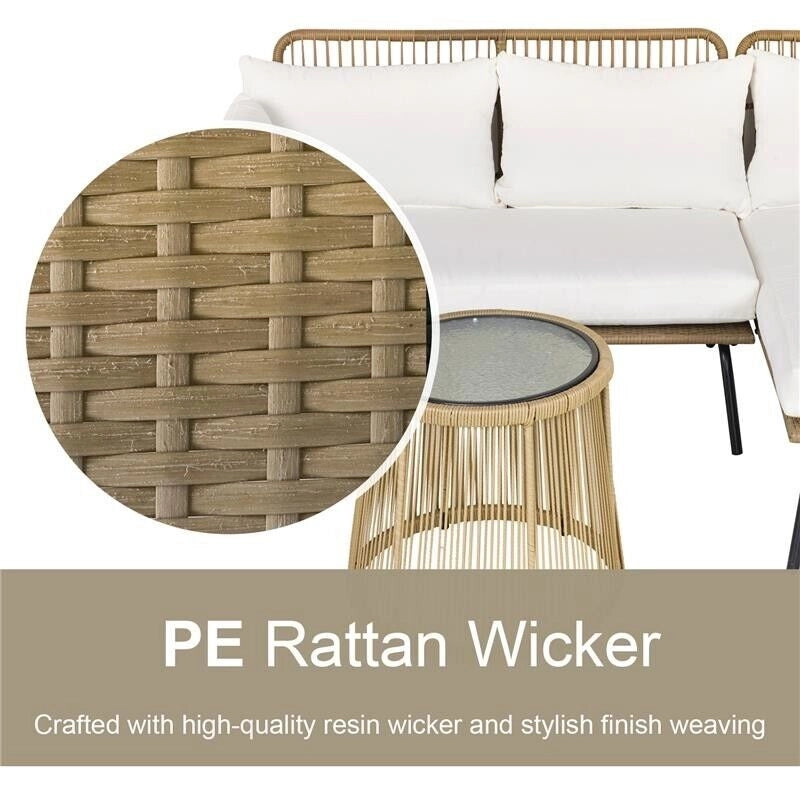 SET 3 PEZZI DIVANO 2 POSTI CHAISE LONGUE E TAVOLINO BEIGE E CAFFÈ