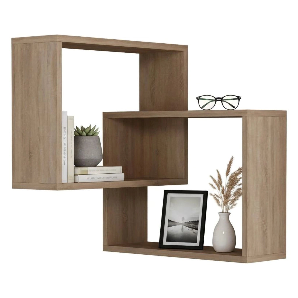 Mensola Leslie, Scaffale, Ripiano a muro, Scaffalatura multiuso, 68x60h68 cm, Quercia