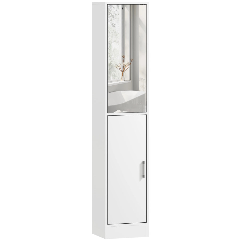 Mobile colonna bagno con specchio 6 livelli 2 ante ripiani regolabili ¨C zephmum ¨C 32x28x162cm bianco