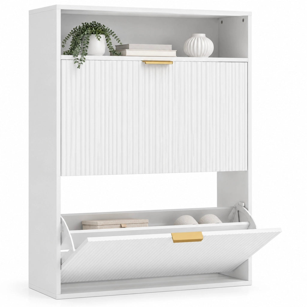 Scarpiera ULEVR 80x24x102,5 cm con 2 vani a ribalta e ripiano superiore, bianca