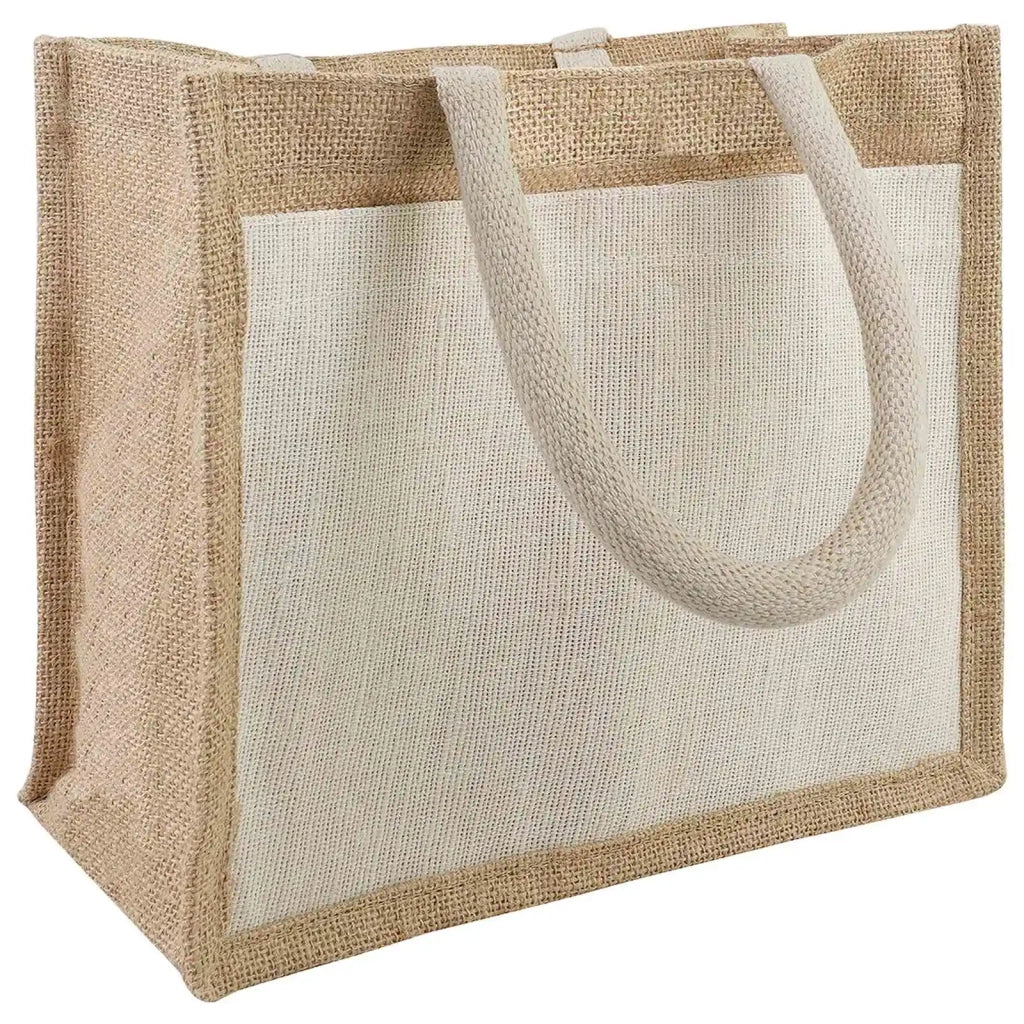 Borse in juta con tasca 10 Naturale e Bianco 26 x 22 x 14 cm 42012289