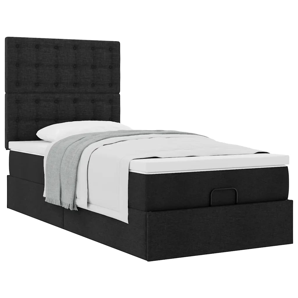 Struttura Letto Pouf con Materasso Nero 90x190 cm in Tessuto 3313287