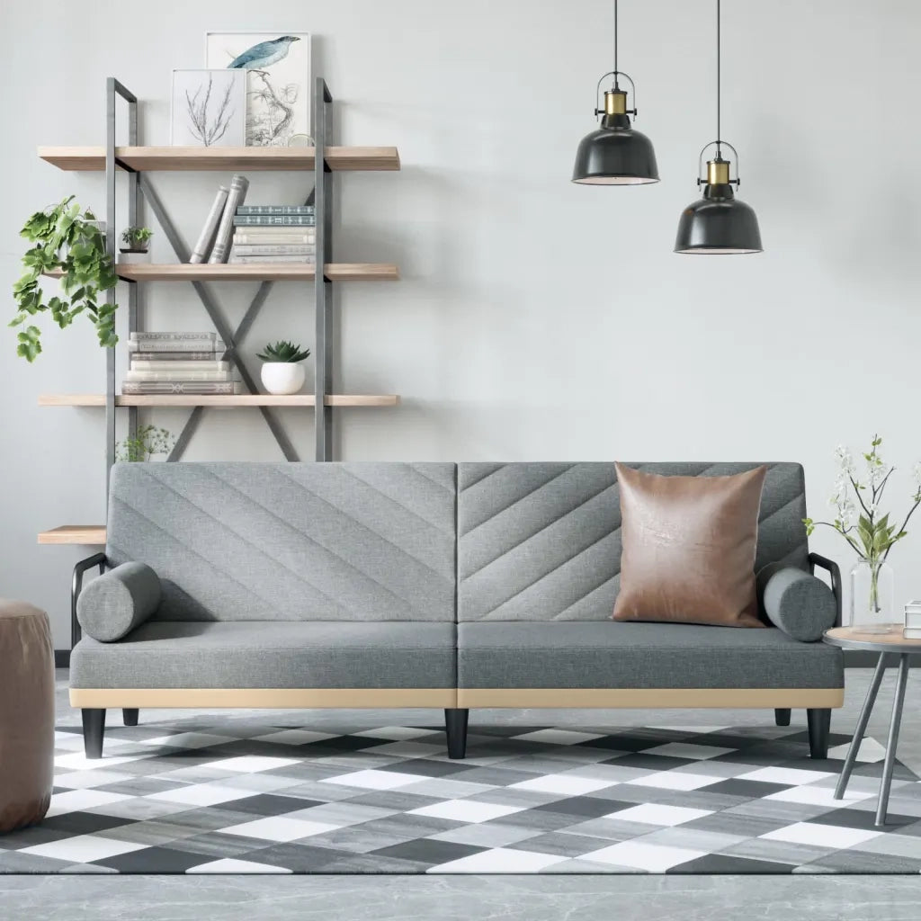 Divano Letto con Braccioli Grigio Chiaro in Tessuto 351931