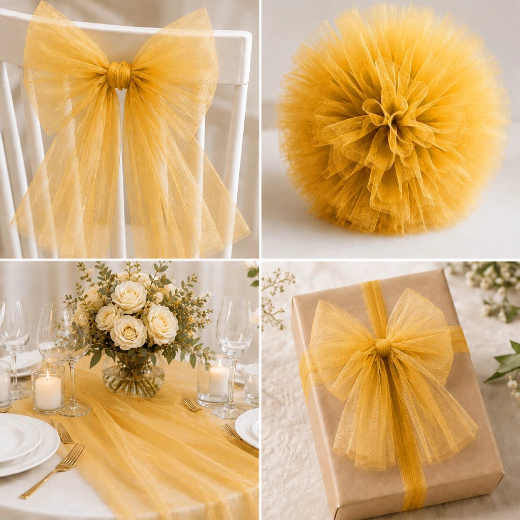 Rotolo Tulle Limoges 30 Metri x 1,5 Metri per Decorazioni Matrimonio, Feste, Fiocchi, Allestimenti e Bomboniere Oro