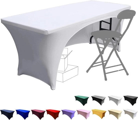 Tappeti quadrati per tavolo in spandex 18m a righe aperte con decorazioni per tavolo all'aperto - bianco.