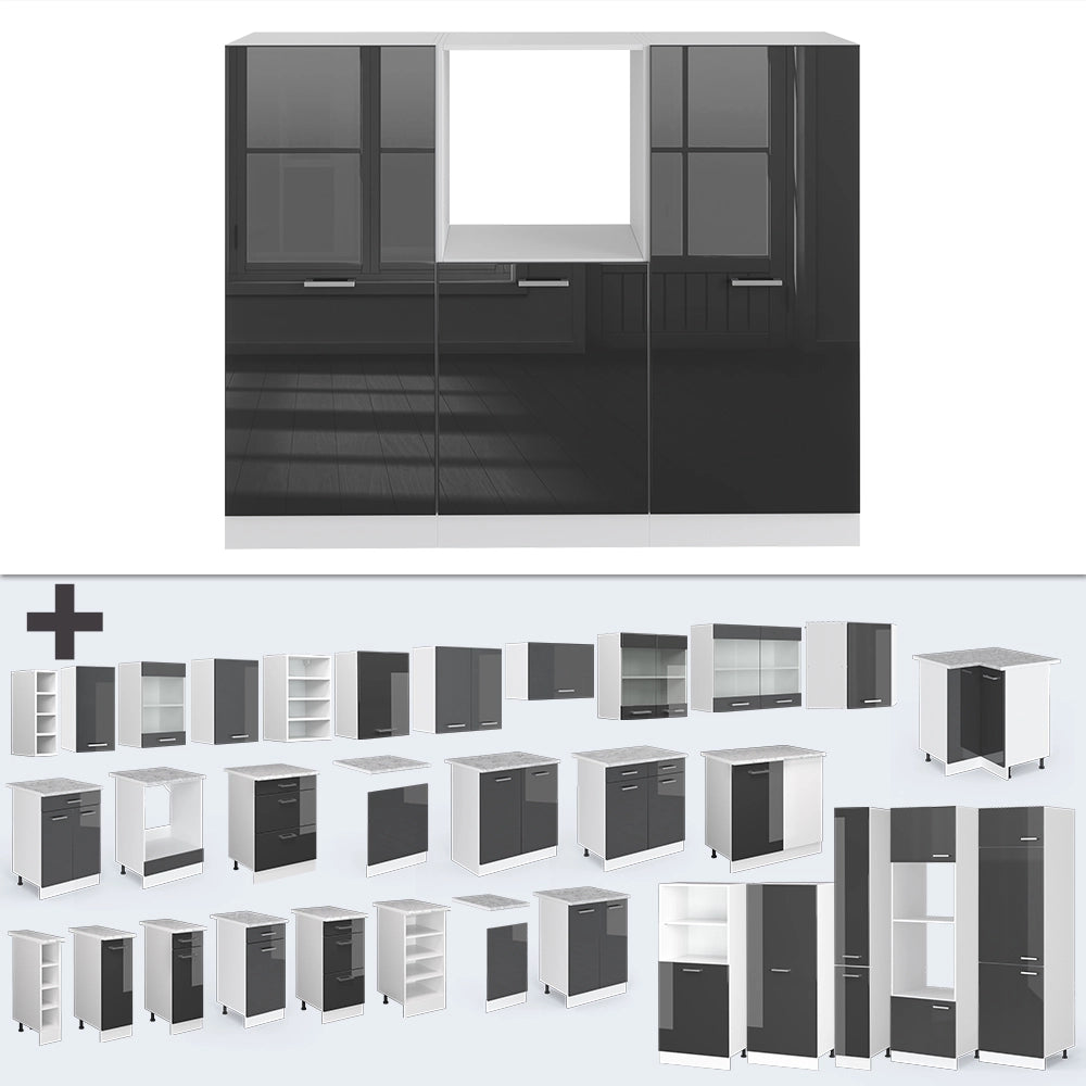 Cucine componibili piccole R-Line Antracite lucido/Bianco 180 cm senza piano di lavoro Vicco