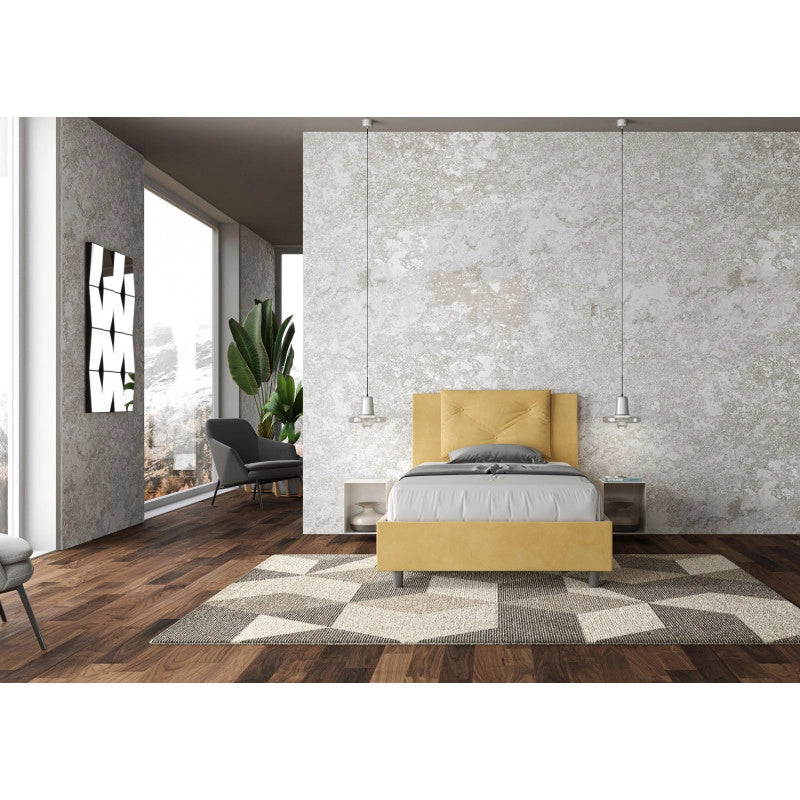 Letto imbottito Piazza e mezzo 110x200 cm Appia - Senza rete,Microfibra,Ocra