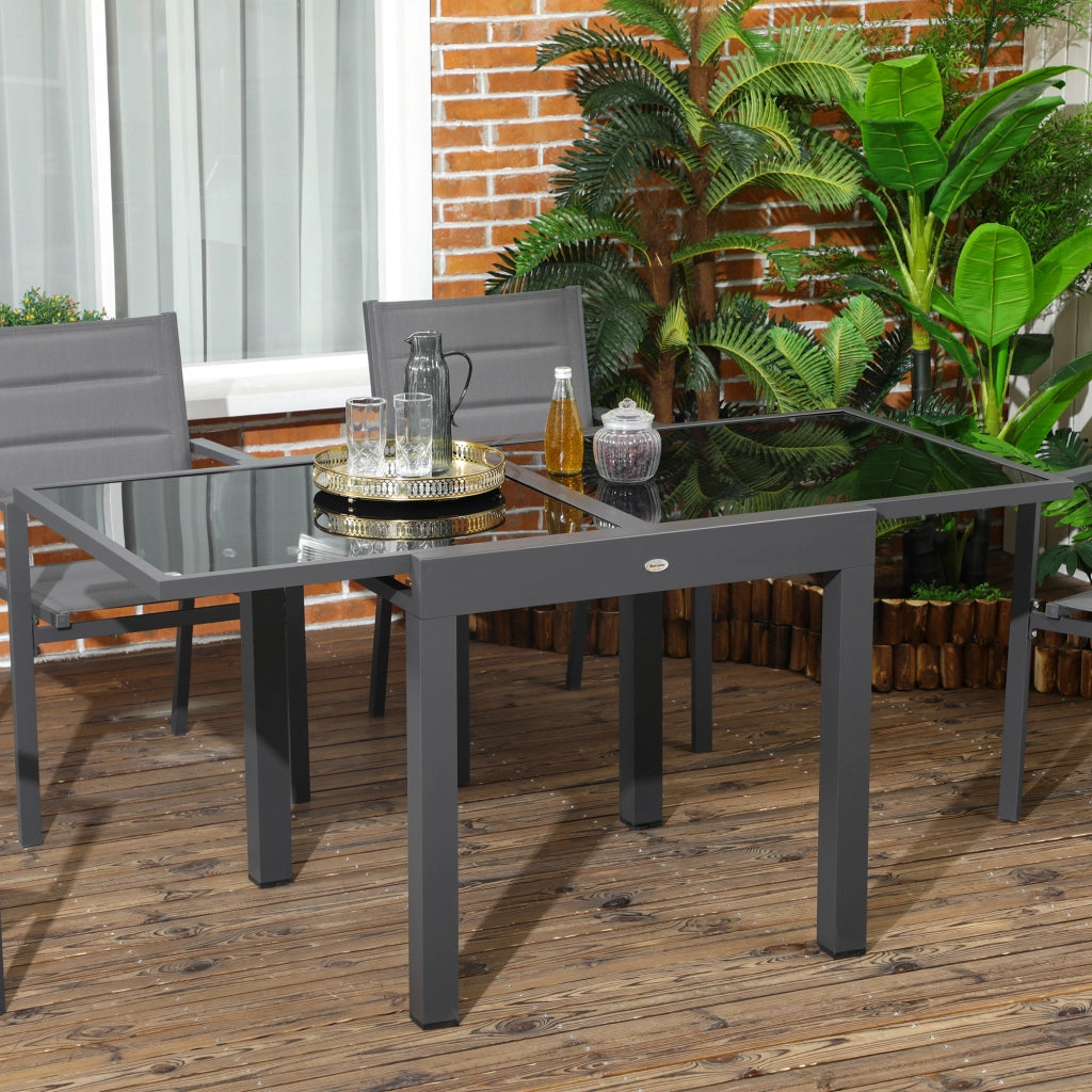 Tavolo da Pranzo Allungabile da Giardino con Piano in Vetro e Alluminio, 80-160x80x75 cm, Nero