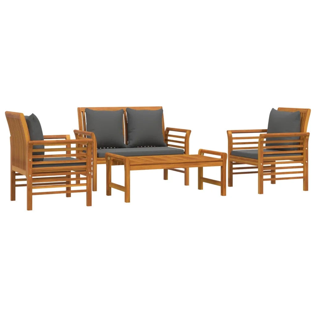 Set Salotto da Giardino 4pz con Cuscini Legno Massello Acacia
