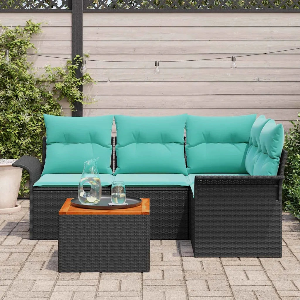 Set Divano da Giardino con cuscino 5 pcs Nero polyrattan