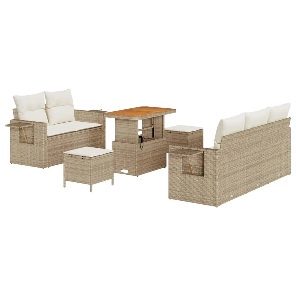 Set Divano da Giardino con cuscino 8 pcs Beige polyrattan